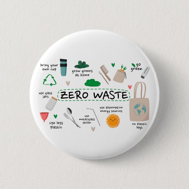 Badge Rond 5 Cm  Zéro déchets| Soutien écologique durable (Devant)