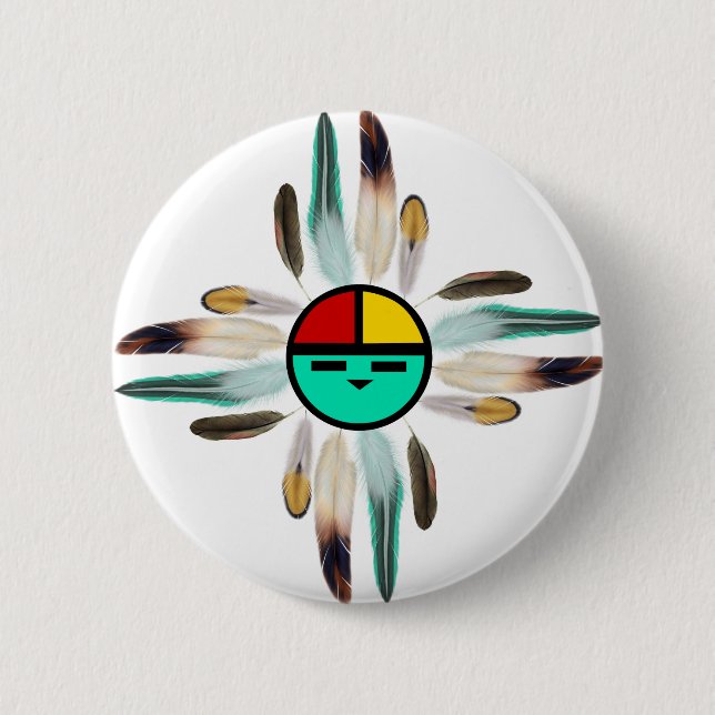 Badge Rond 5 Cm Zia Sun Dieu avec plumes (Devant)