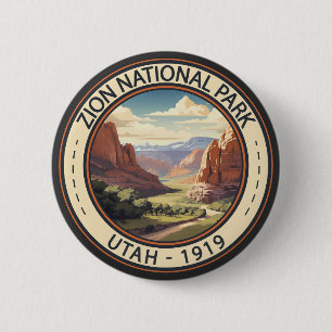 Badge Rond 5 Cm Zion National Park Illustration Art de voyage