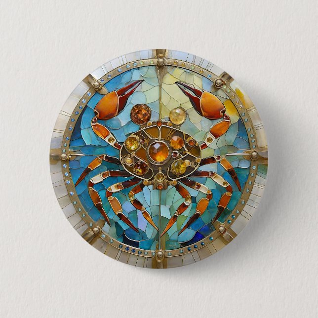 Badge Rond 5 Cm Zodiaque - Cancer Le Crabe (Devant)