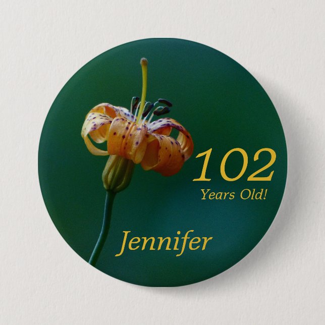 Badge Rond 7,6 Cm 102 Ans, Nom Golden Lily Button Pinback (Devant)