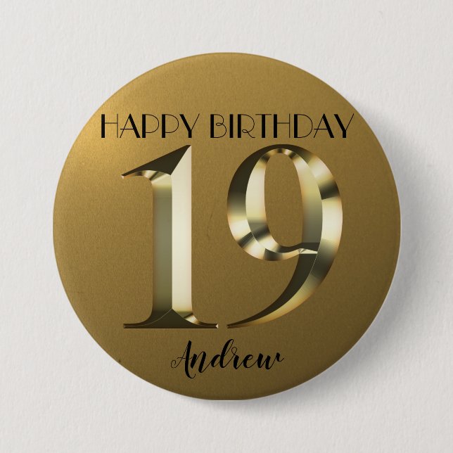 Badge Rond 7,6 Cm 19e anniversaire d'or métallique (Devant)