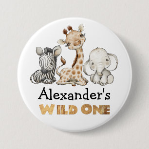 Badge Rond 7,6 Cm 1er anniversaire Wild One Safari Animaux Thème