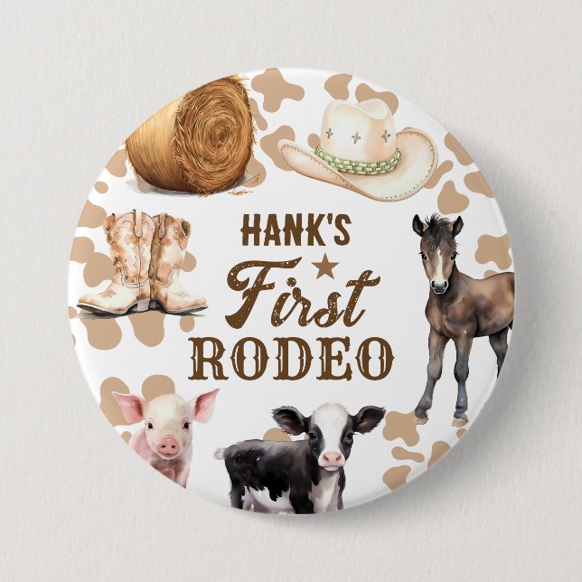 Badge Rond 7,6 Cm 1er Rodeo Birthday Boy Western (Devant)