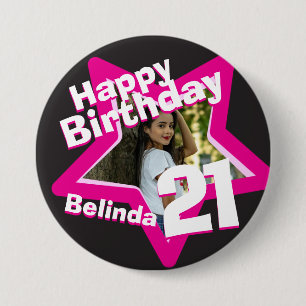 Badge Rond 7,6 Cm 21e anniversaire photo fun hot rose bouton/badge