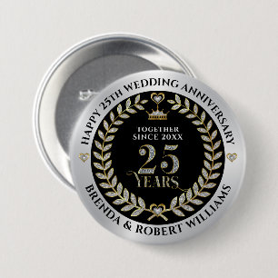 Badge Rond 7,6 Cm 25e anniversaire mariage parties scintillant d'arg
