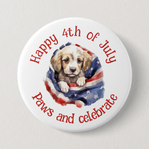 Badge Rond 7,6 Cm 4 juillet Drapeau américain mignon chiot