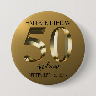 Badge Rond 7,6 Cm 50e anniversaire d'or métallique