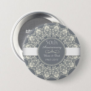 Badge Rond 7,6 Cm 50e Mariage Anniversaire dentelle avec arabesque