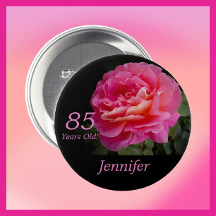 Badge Rond 7,6 Cm 85 Ans, Rose Rose Button Pin