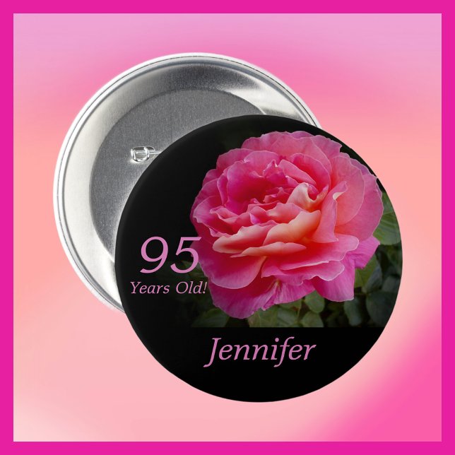 Badge Rond 7,6 Cm 95 Ans, Rose Rose Rose Button Pin (Créateur téléchargé)