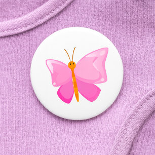 Badge Rond 7,6 Cm adorable Papillon de dessin rose