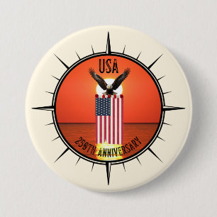 Badge Rond 7,6 Cm Aigle et Drapeau du 250e Anniversaire de la Fête d