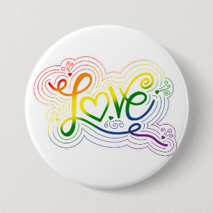 Badge Rond 7,6 Cm Aimer Doodle LGBTQ+ Pride arc en ciel