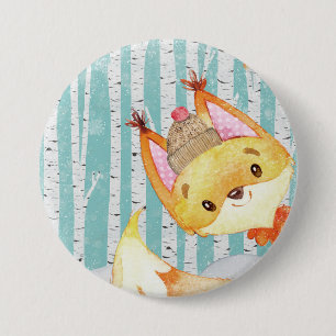 Badge Rond 7,6 Cm Amis animaux de région boisée au Forêt-Fox d'hiver