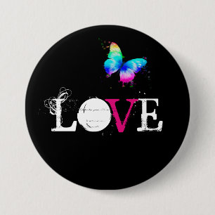 Badge Rond 7,6 Cm Amour avec papillon arc-en-ciel