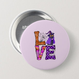 Badge Rond 7,6 Cm Amour - Chat noir sorcière