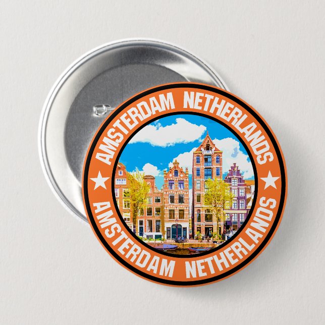 Badge Rond 7,6 Cm Amsterdam (Devant & derrière)