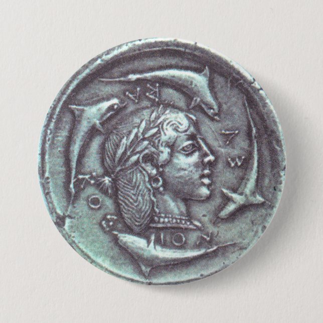 Badge Rond 7,6 Cm ancient Greek coin dolphins (Devant)