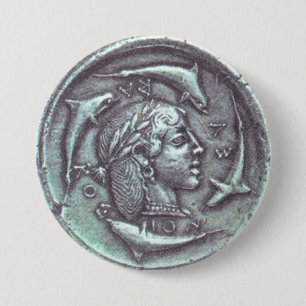 Badge Rond 7,6 Cm ancient Greek coin dolphins
