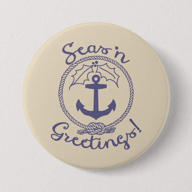 Badge Rond 7,6 Cm Ancre nautique et Holly | Vacances (Devant)