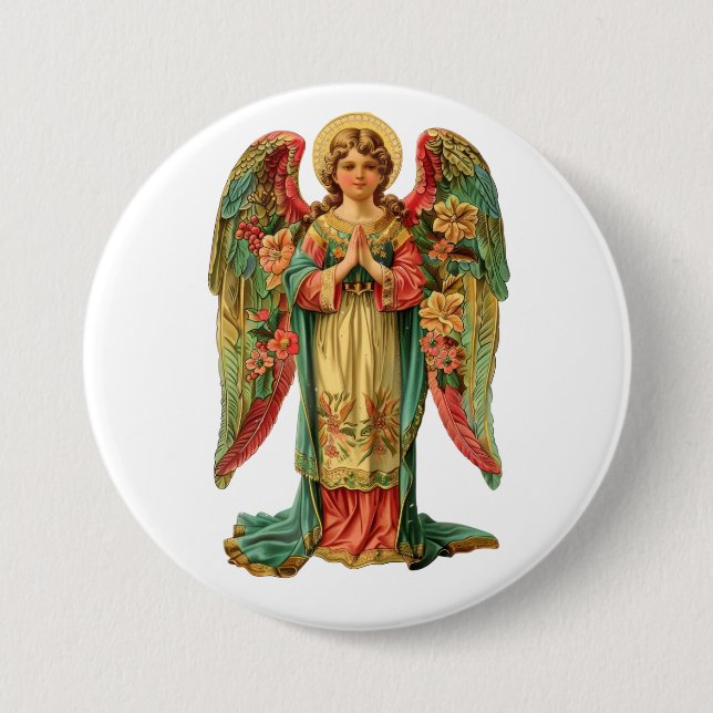 Badge Rond 7,6 Cm Ange de Noël (Devant)