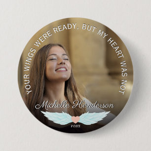Badge Rond 7,6 Cm Ange Wings Memorial Photo et citation de sympathie