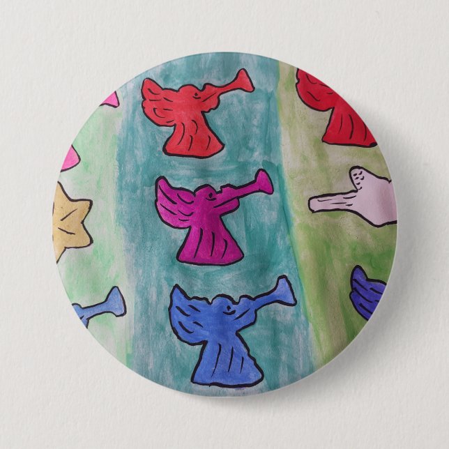Badge Rond 7,6 Cm Anges de Noël avec trompettes (Devant)