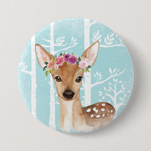 Badge Rond 7,6 Cm Animal heureux avec des fleurs dans les (Devant)
