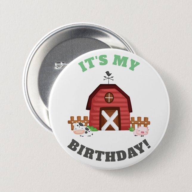 Badge Rond 7,6 Cm Animaux de ferme Barnyard Anniversaire Garçon/Fill (Devant & derrière)