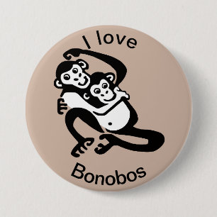 Badge Rond 7,6 Cm Animaux sauvages - J'aime BONOBOS - Chimpanzés -