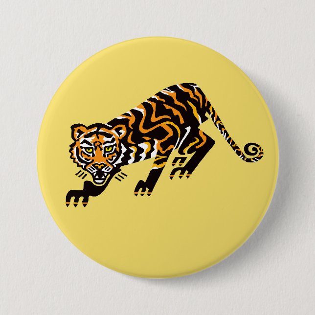 Badge Rond 7,6 Cm Animaux sauvages - TIGER - Faune - Jaune (Devant)