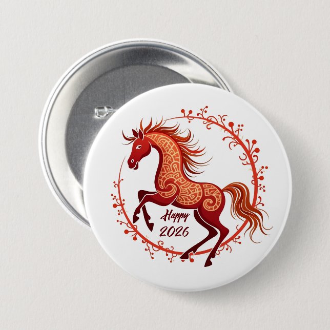 Badge Rond 7,6 Cm Année du cheval 2026 (Devant & derrière)