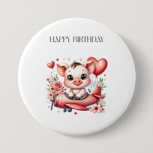 Badge Rond 7,6 Cm Anniversaire de Pilote Cochon