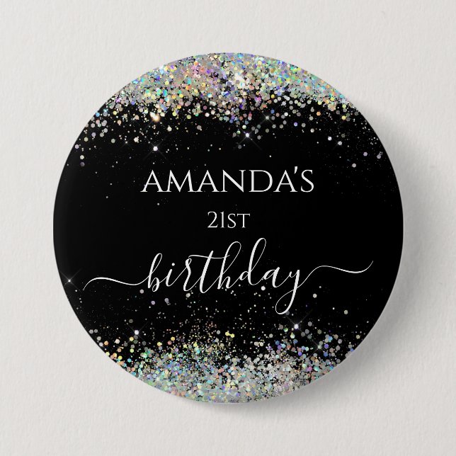 Badge Rond 7,6 Cm Anniversaire holographique parties scintillant per (Devant)