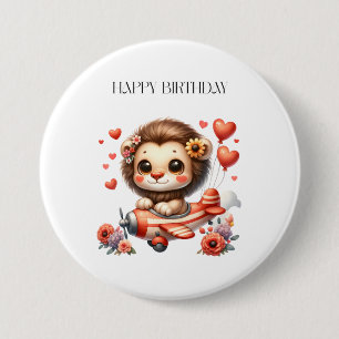 Badge Rond 7,6 Cm Anniversaire Lion Pilote