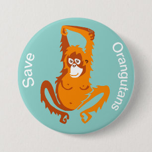 Badge Rond 7,6 Cm Ape - Sauvez les Orangutans - Animaux en danger - 
