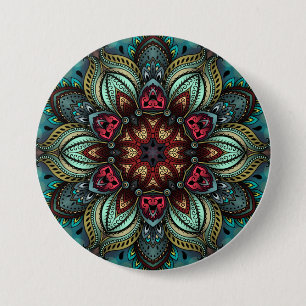 Badge Rond 7,6 Cm Aqua Delight Kaleidoscope Mandala Button