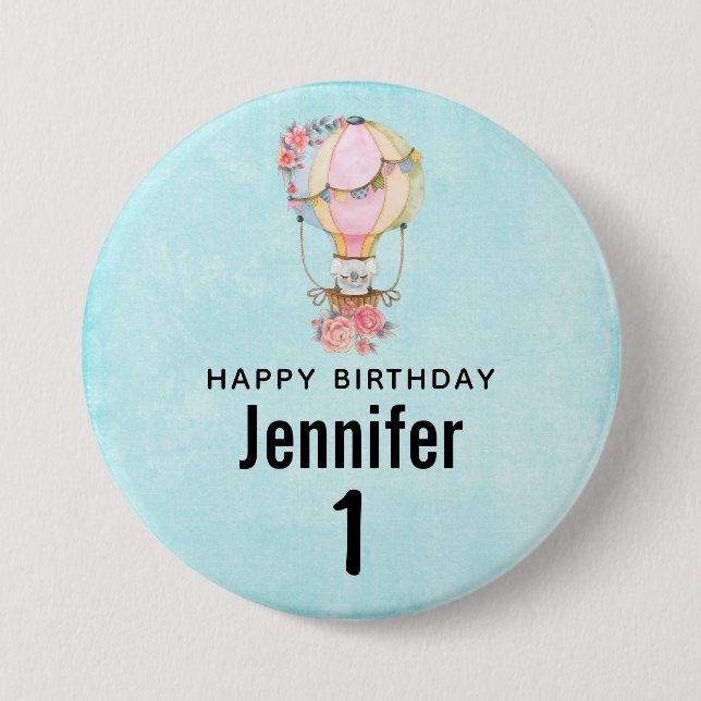 Badge Rond 7,6 Cm Aquarelle à air chaud mignonne Anniversaire (Devant)