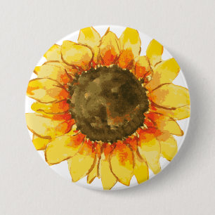 Badge Rond 7,6 Cm Aquarelle lumineuse de tournesol d'été