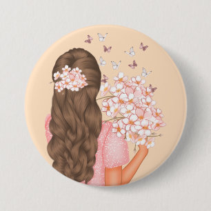 Badge Rond 7,6 Cm Aquarelle mignonne Fleurs roses Monogrammes pour e