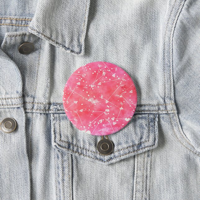 Badge Rond 7,6 Cm Aquarelle romantique Coeurs et flèches roses Motif (Créateur téléchargé)