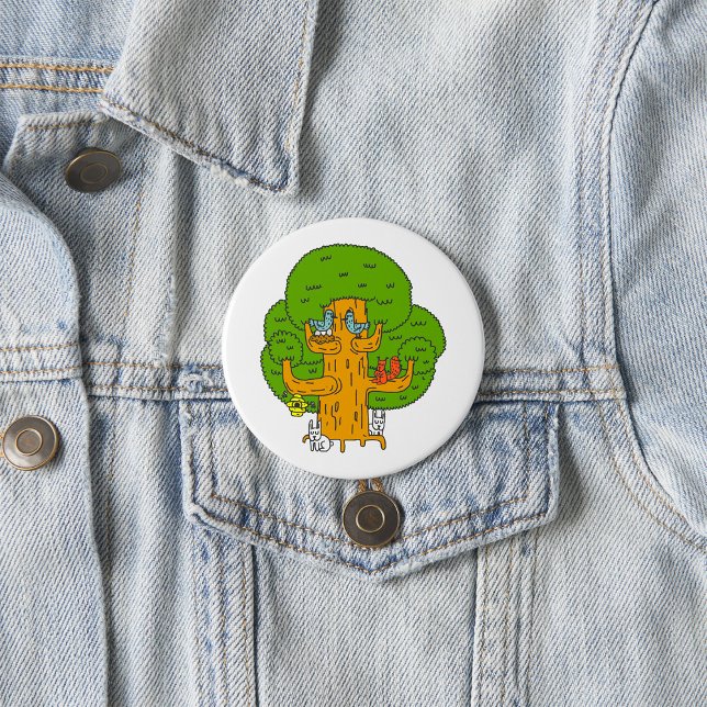Badge Rond 7,6 Cm Arbre avec des animaux de la forêt Nature mignonne (Créateur téléchargé)
