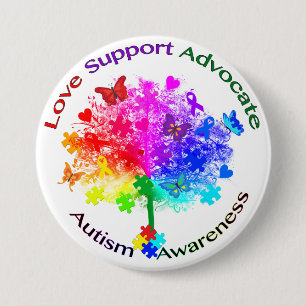Badge Rond 7,6 Cm Arbre d'arc-en-ciel d'autisme