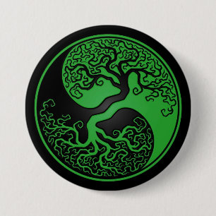 Badge Rond 7,6 Cm Arbre de la vie vert et noir Yin Yang