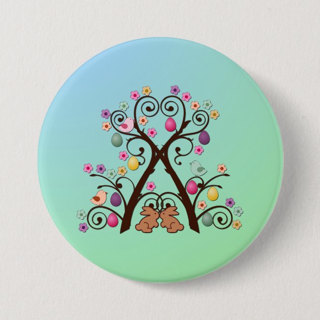Badge Rond 7,6 Cm Arbre de Pâques (Devant)