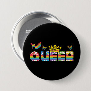 Badge Rond 7,6 Cm Arc-en-ciel de la Couronne Queer avec drapeau et p