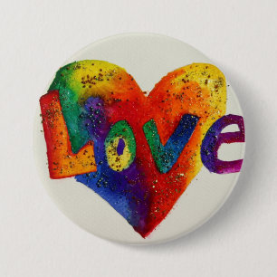 Badge Rond 7,6 Cm Arc-en-ciel Love Word Art Peinture Bouton ou broch