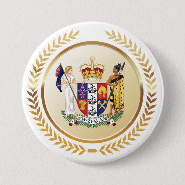 Badge Rond 7,6 Cm Armoiries de la Nouvelle-Zélande (Devant)