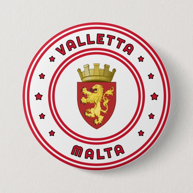 Badge Rond 7,6 Cm Armoiries de La Valette, Malte (Devant)